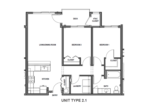 A black and white image of a floor plan for a Unit Type 2.1.